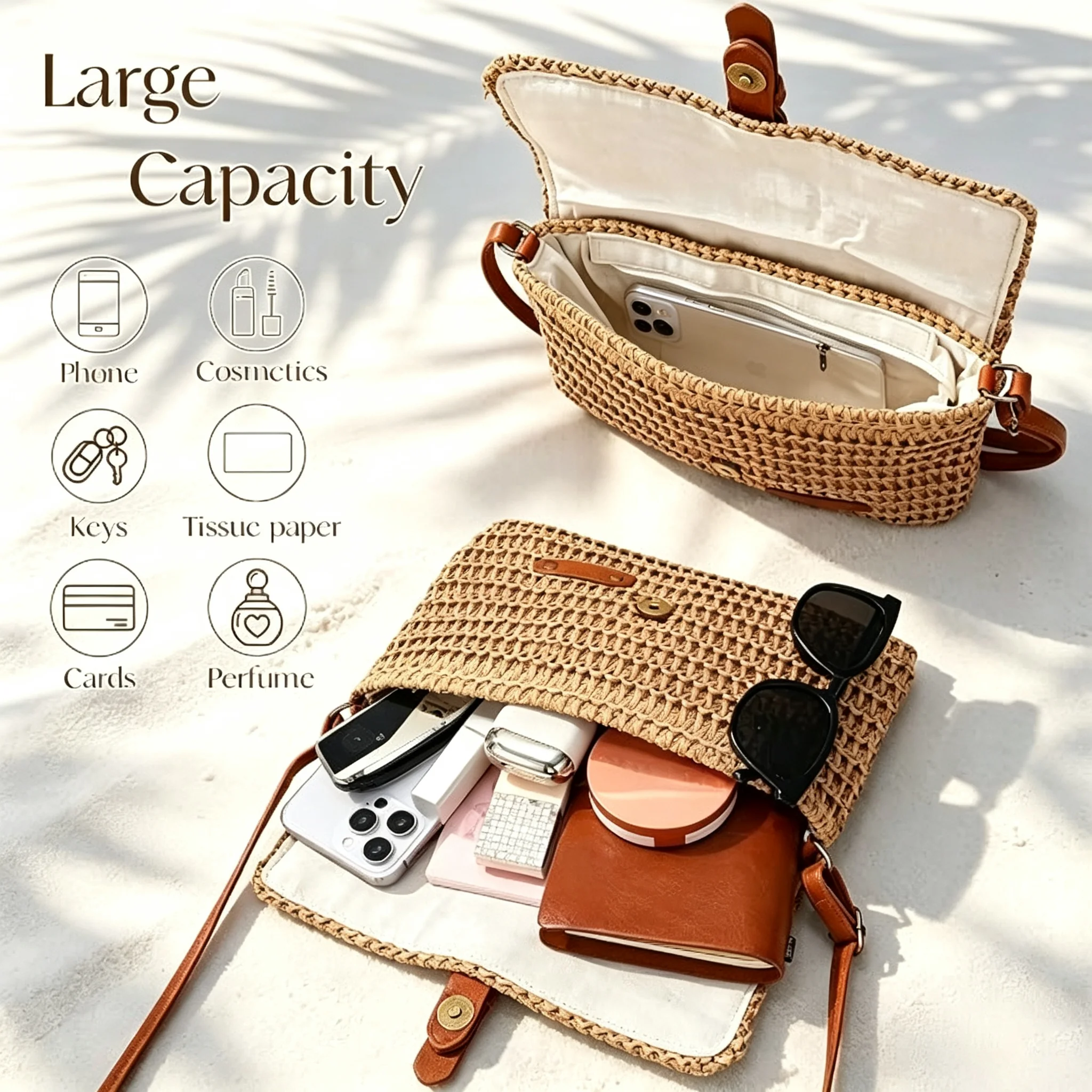 Woven Straw Crossbody Bag - Image 3