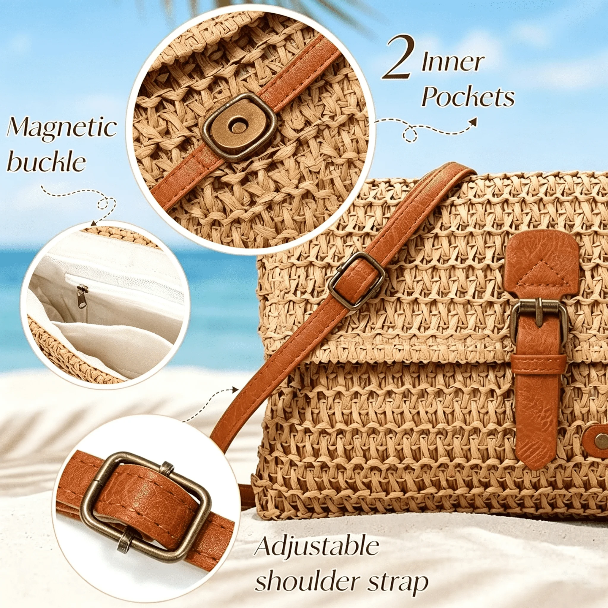 Woven Straw Crossbody Bag - Image 4