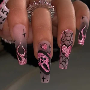 Glitter Skull Press-On Nails