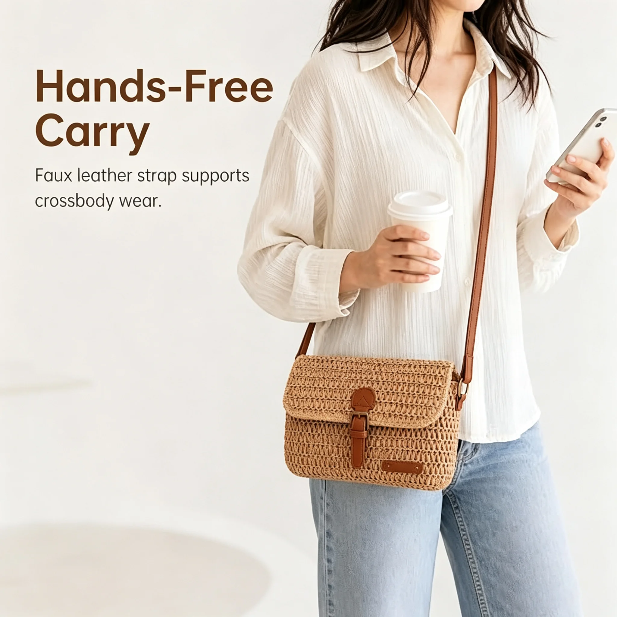Woven Straw Crossbody Bag - Image 5