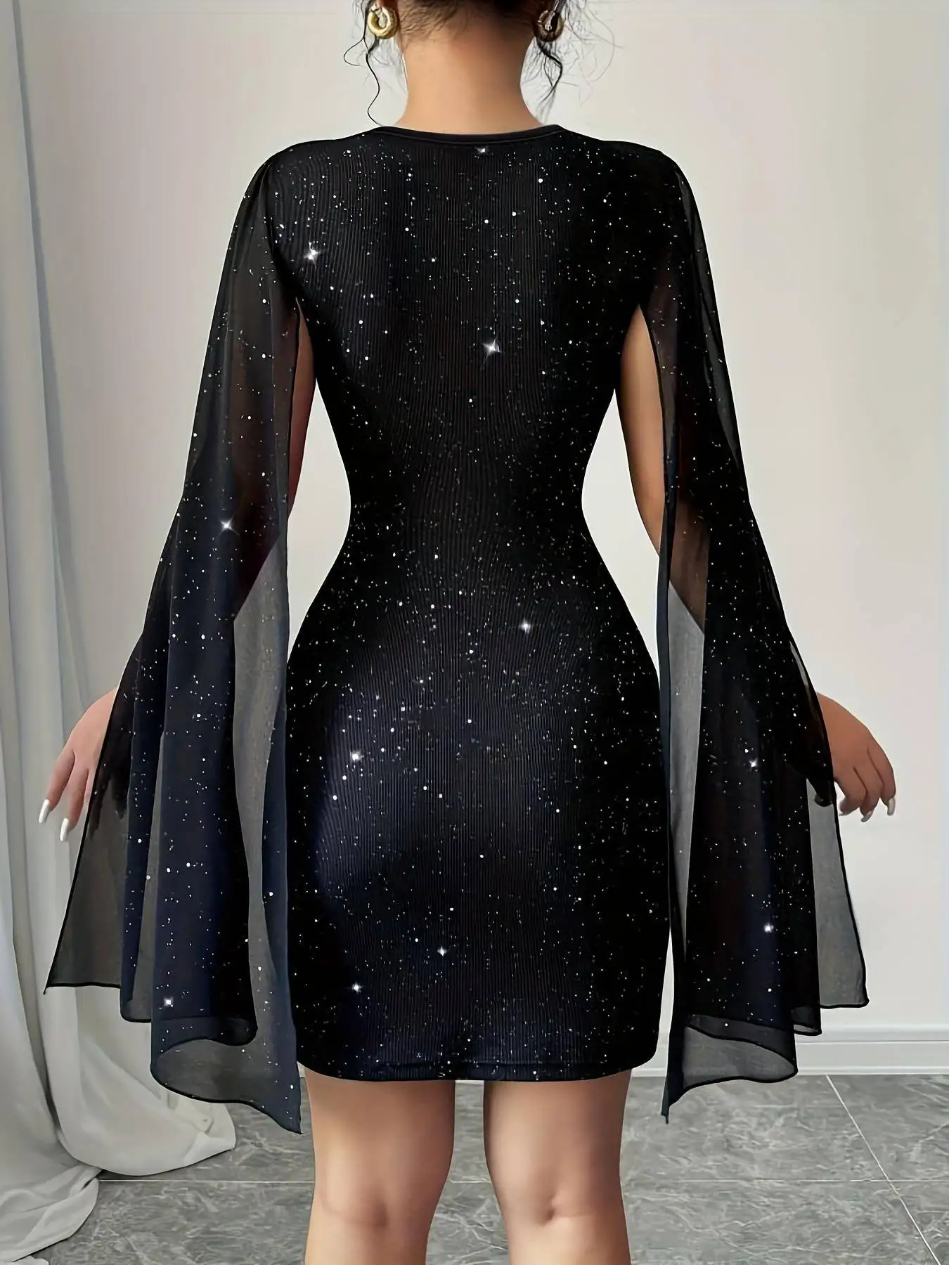 Glitter Lace Bodycon Mini Dress - Image 3