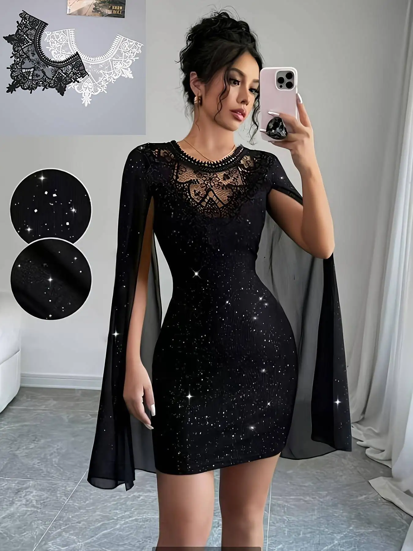 Glitter Lace Bodycon Mini Dress - Image 1